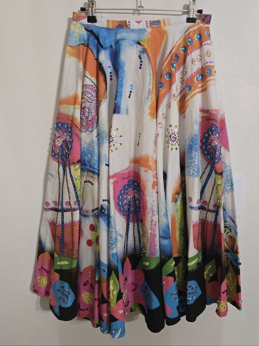 Abstract Floral Print Midi Skirt in Multicolor